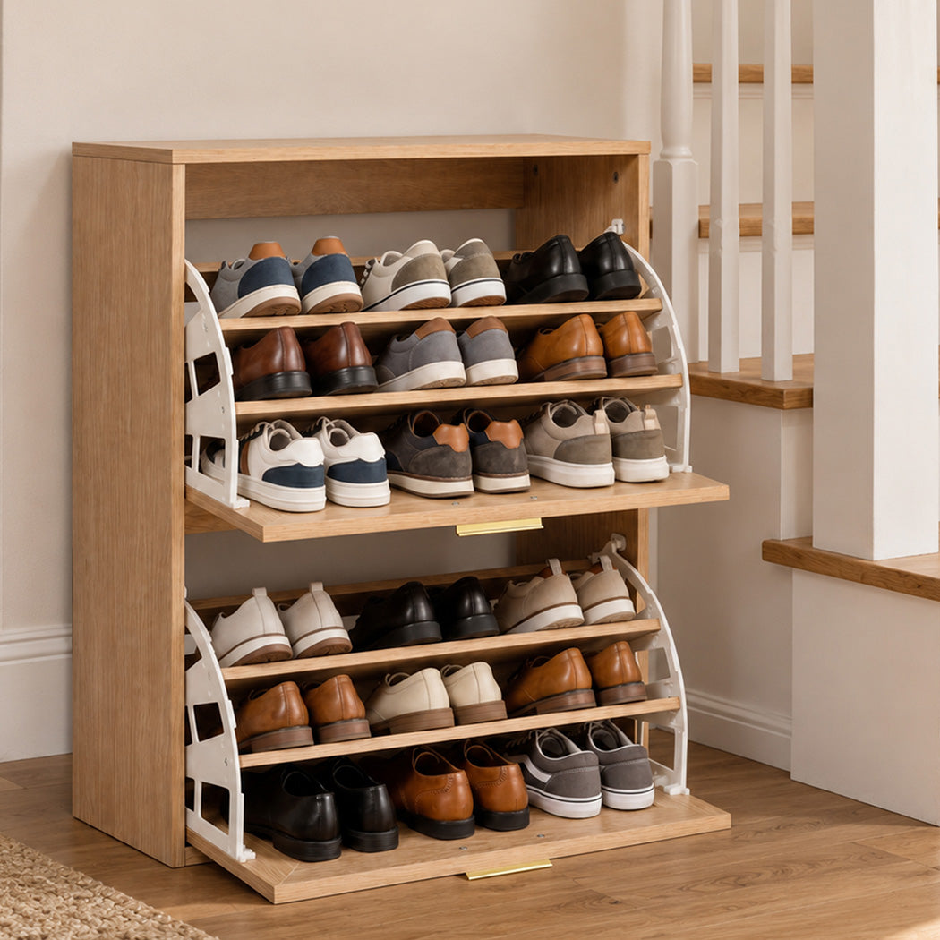 Levede Shoe Cabinet Flip Door Shoe Storage Cabinet Rattan Entryway Organizer Oak-2072893555847860230
