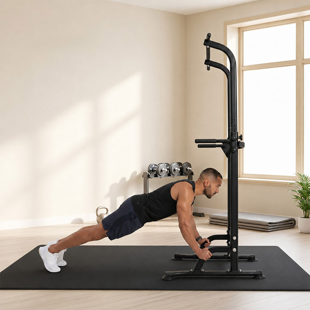 Centra Power Tower Pull Up Bar Dip Station Adjustable Home Gym 150kg Black-2072893534452715527