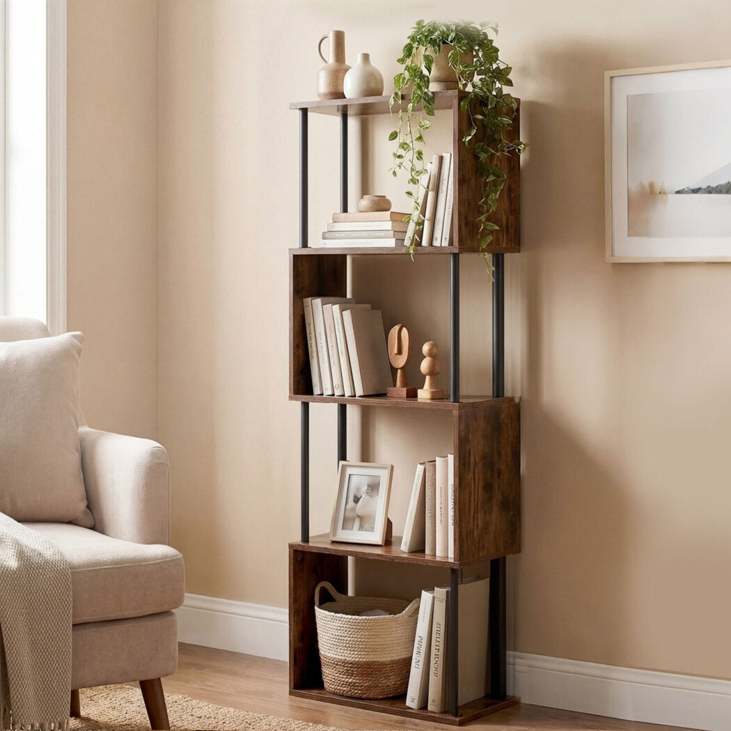 Levede Bookshelf 5 Tier Display Shelf Bookcase Storage Rack S-Shaped Anti-Tip-2050056772479225864