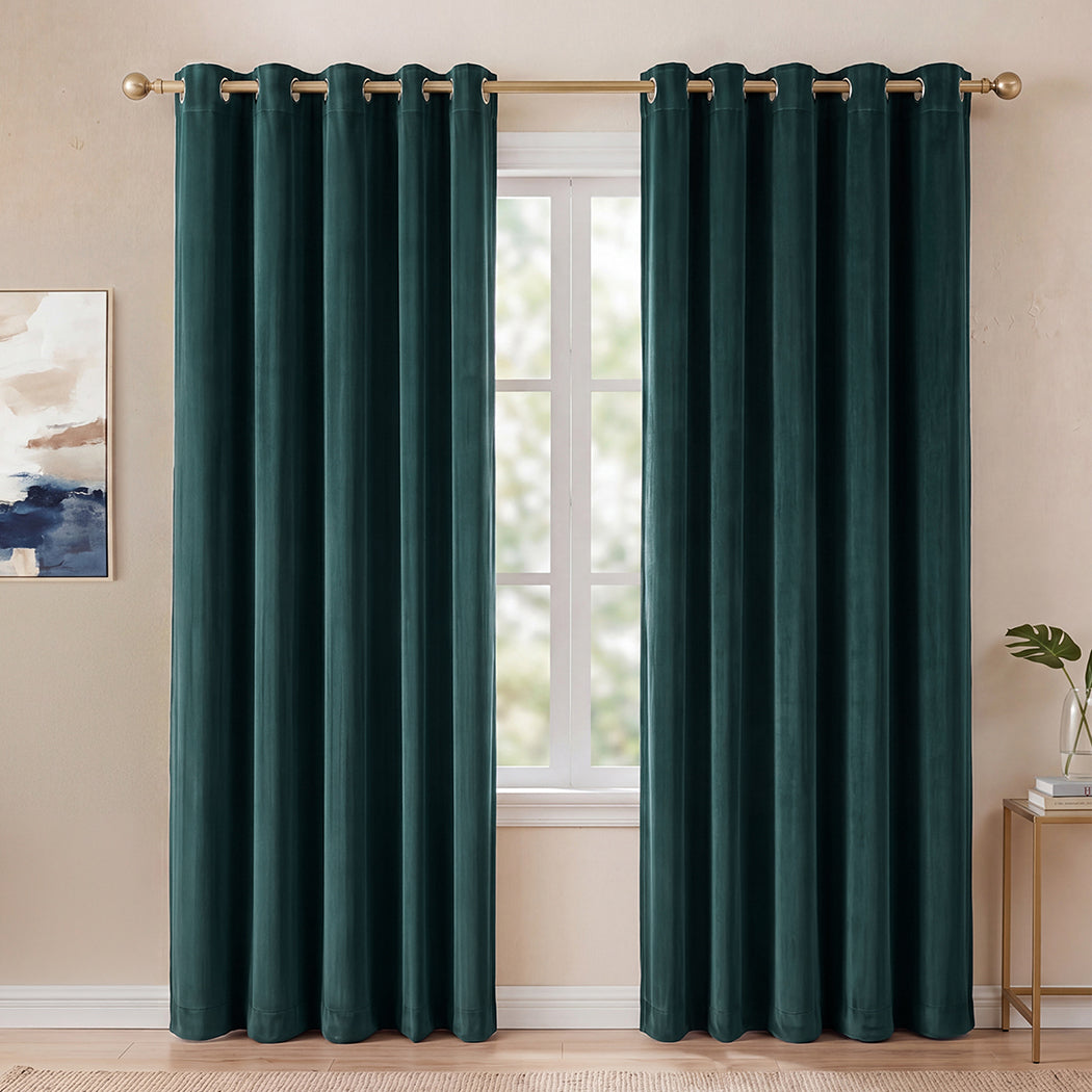 Marlow Blackout Curtains 2X Velvet Room Darkening Eyelet Curtains Decor Green-2072893568359469063