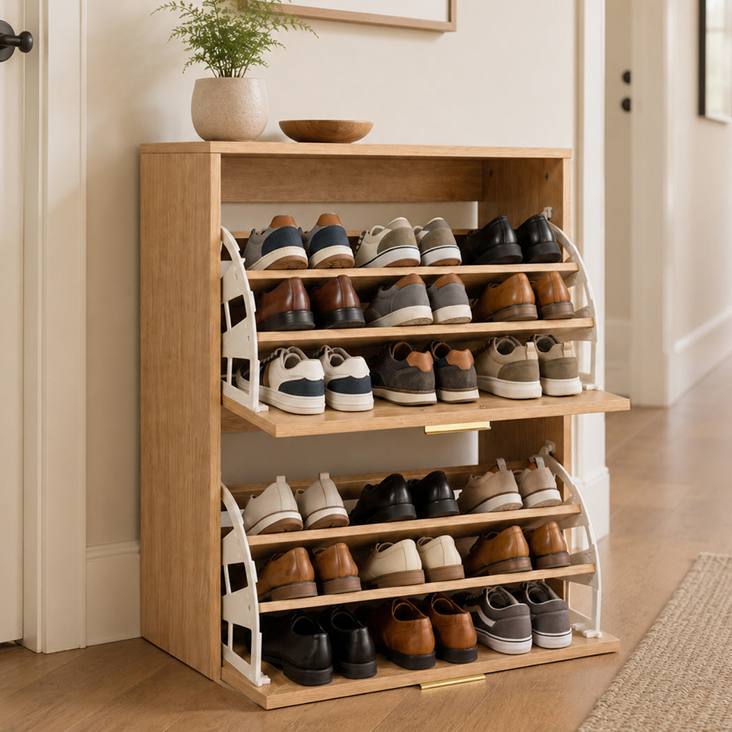Levede Shoe Cabinet Flip Door Shoe Storage Cabinet Rattan Entryway Organizer Oak-2072893555847860232