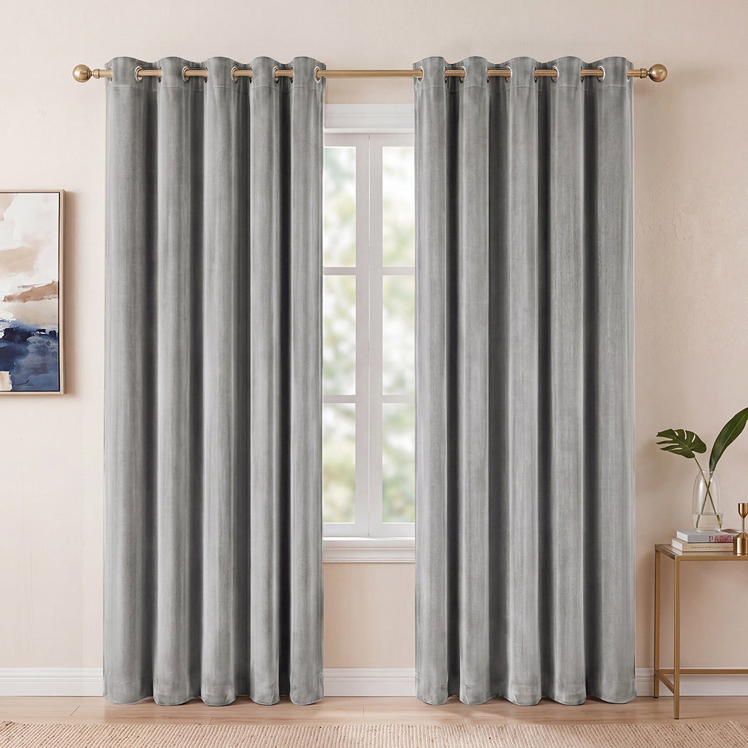 Marlow Blackout Curtains 2 Panels Velvet Room Darkening Eyelet Curtains Grey-2072893567990370311