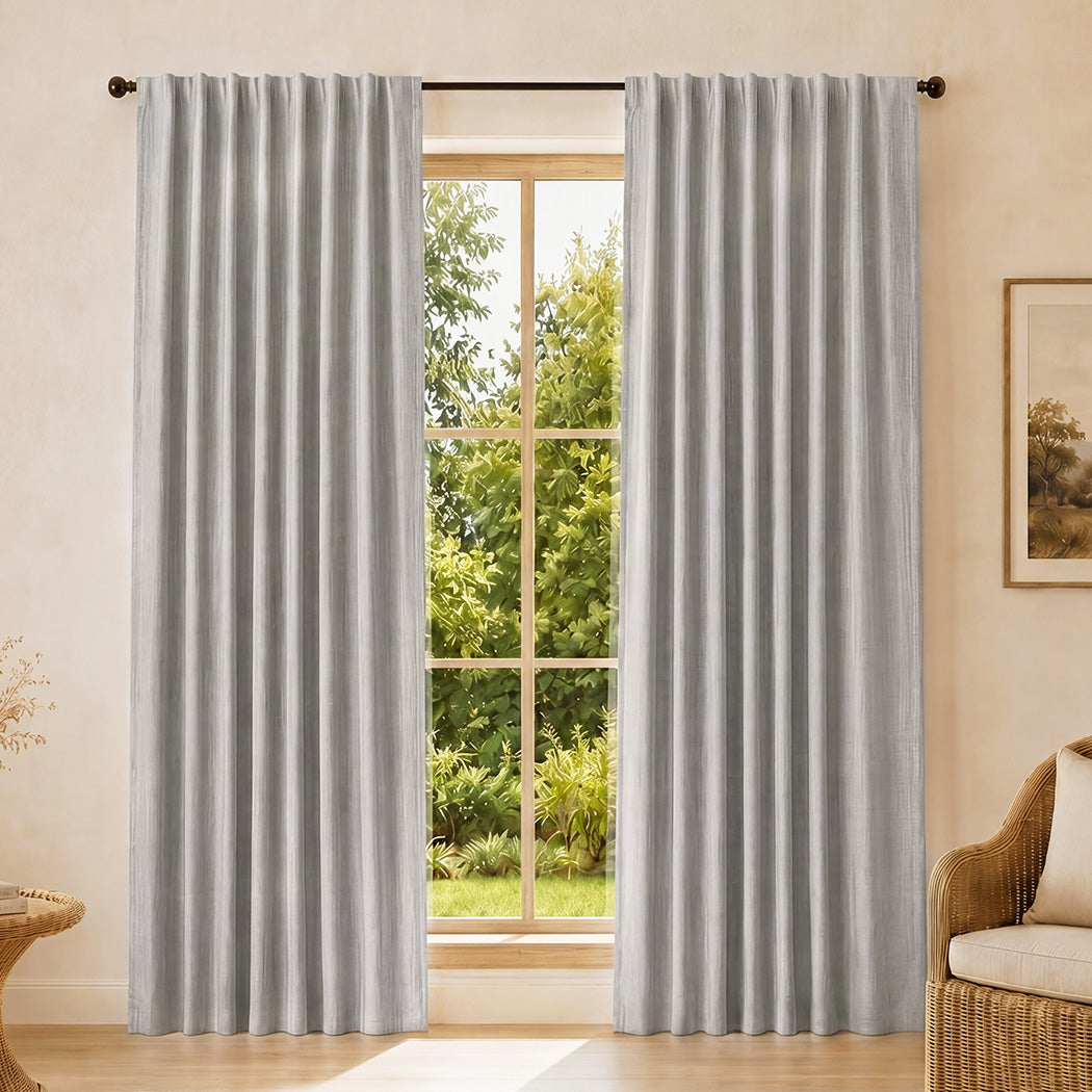 Marlow Blackout Curtains 2 Panels Thermal Linen Look Blockout Drapes 180 x 230cm-2072893565524119559