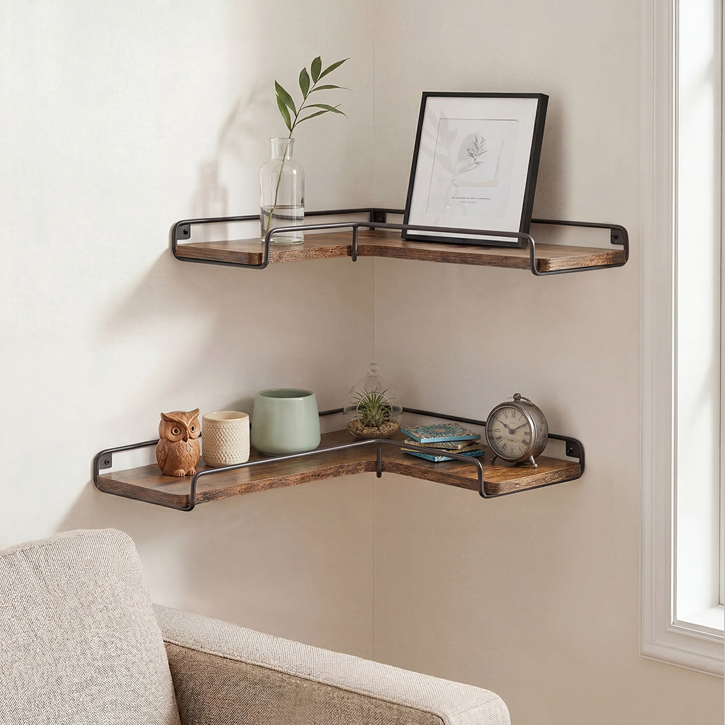 Levede Floating Shelf DIY Corner Wall Shelf 2Pcs Storage Display Rack Bedroom-2050059024665284615