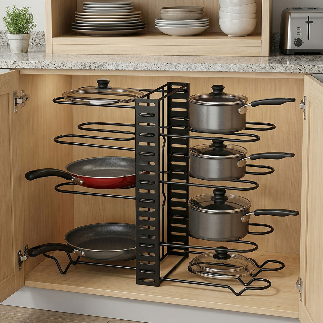 Toque Pot Rack Organizer 8 Tier Adjustable Pan Holder Kitchen Storage Shelves-2050059014796087303