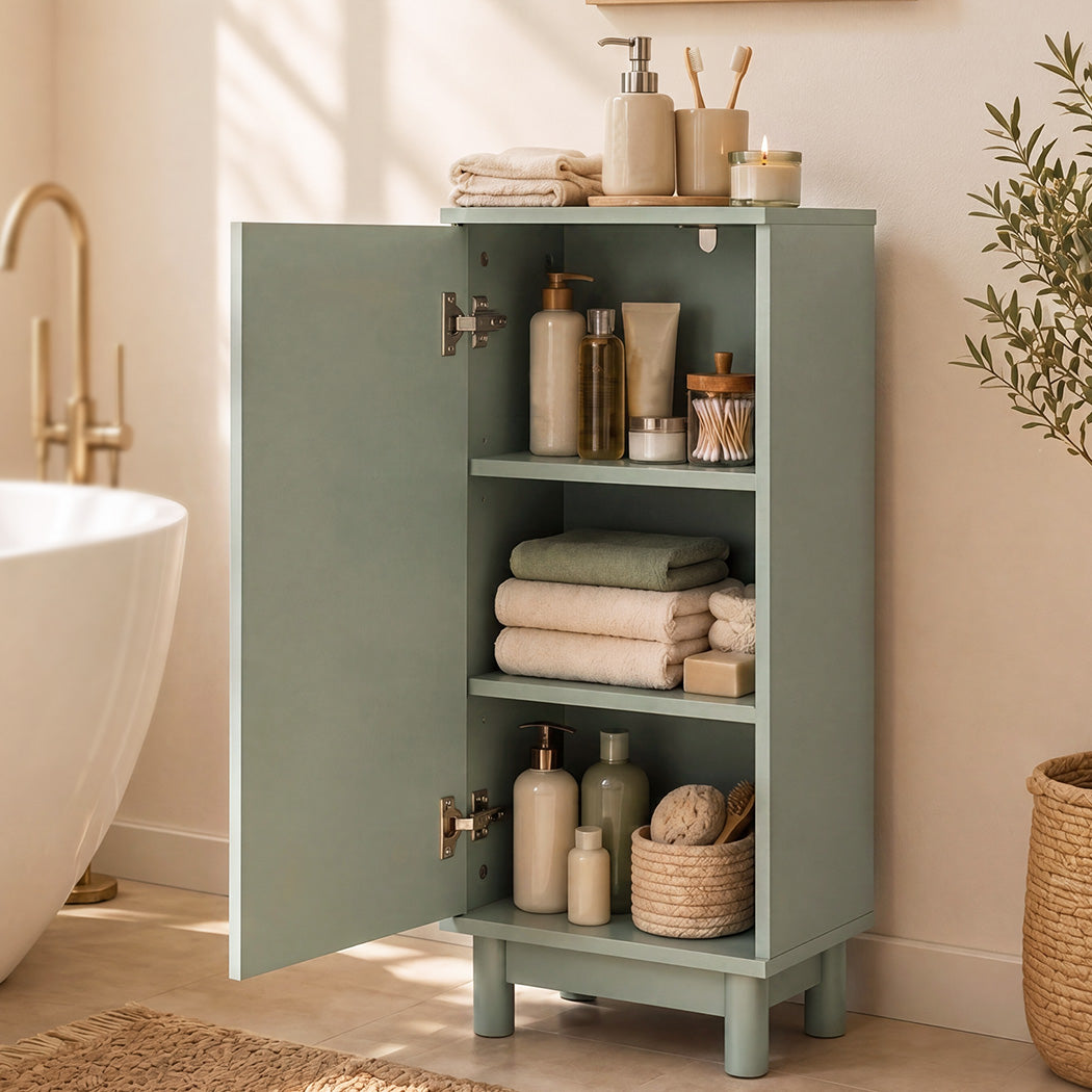Levede Bathroom Cabinet Freestanding Storage Cupboard Slim 3 Tier Shelves Green-2072893552068792328
