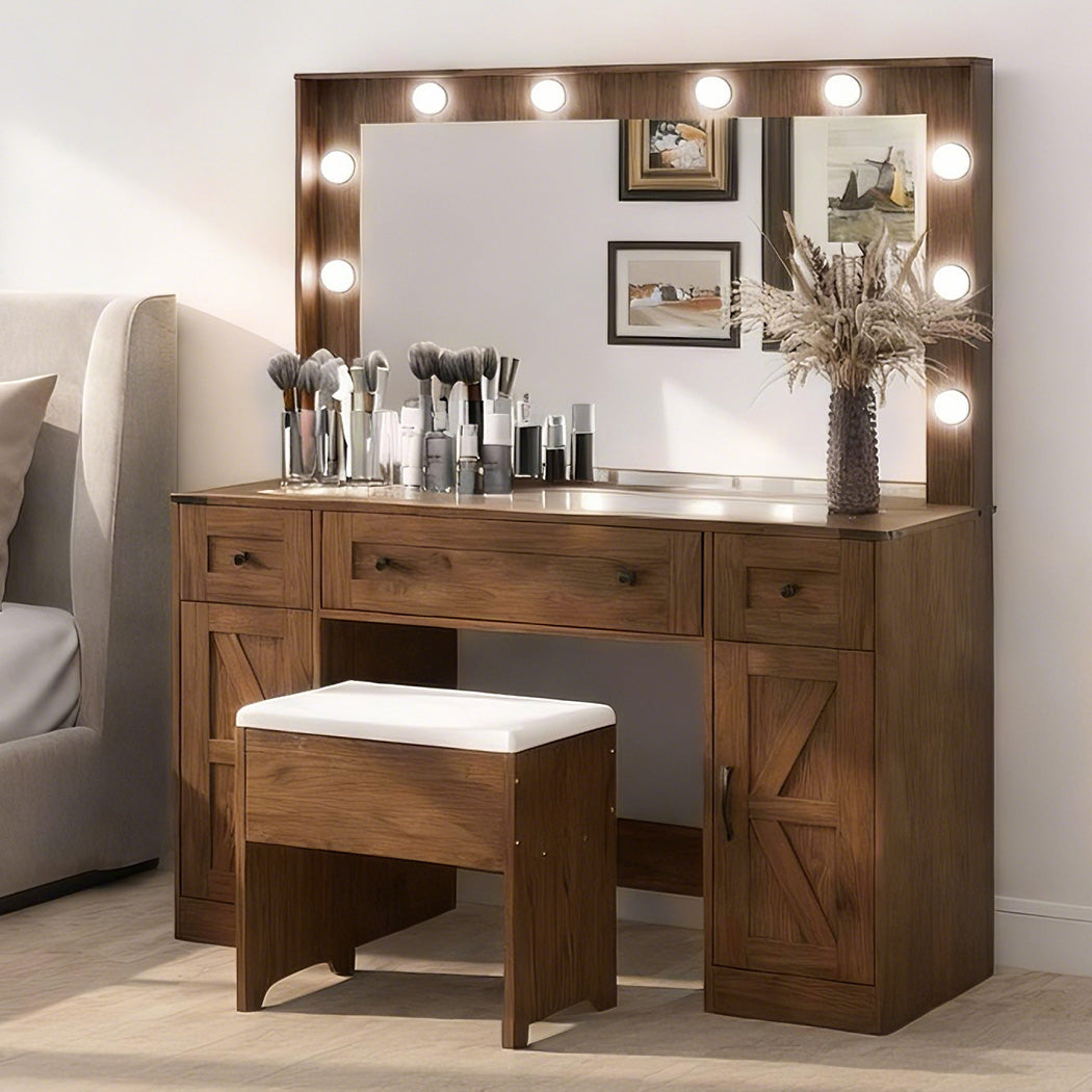 Levede Dressing Table LED Makeup Mirror Stool Set  Vanity Desk Cabinet 3 Drawers-2065254297259610120