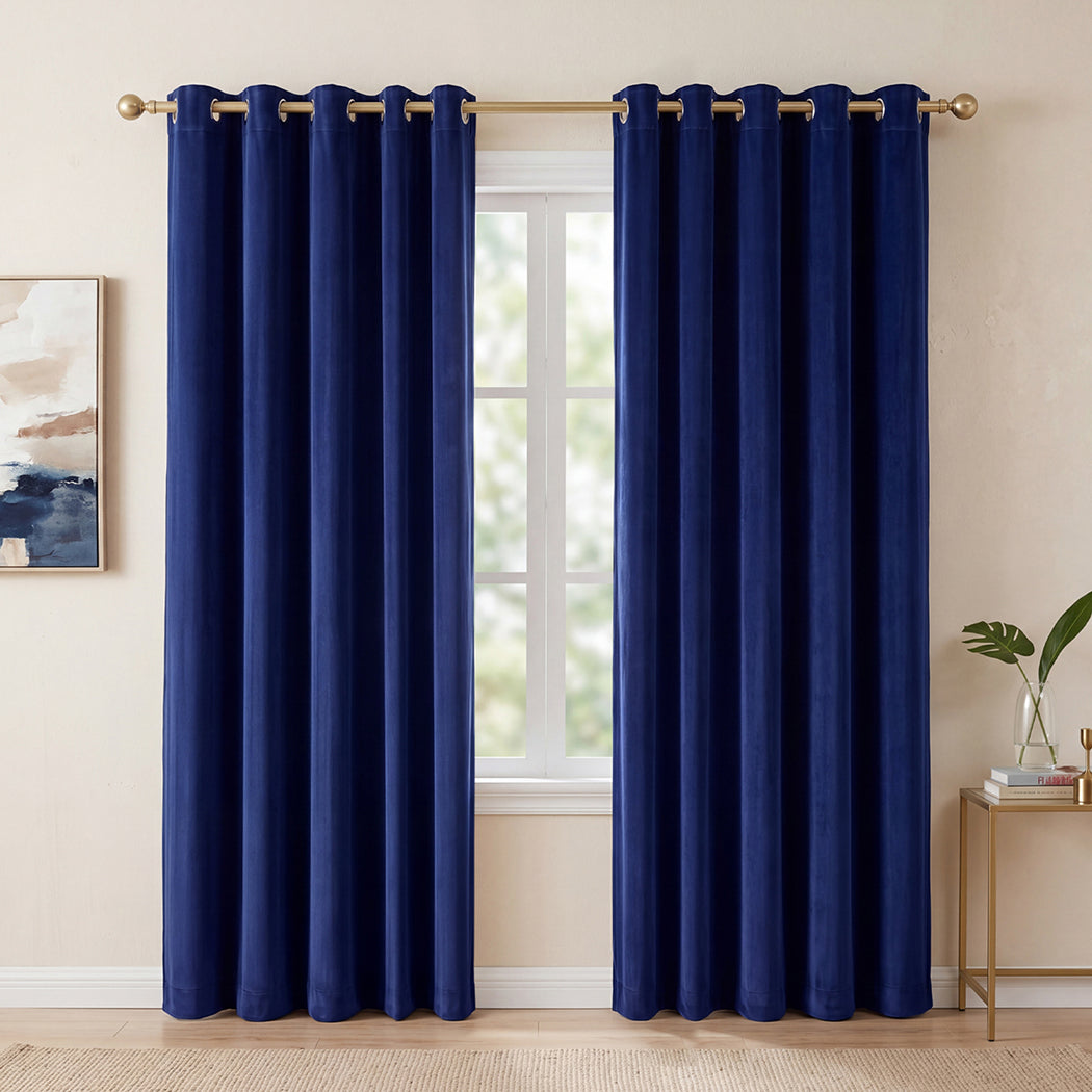 Marlow Blackout Curtains 2X Velvet Room Darkening Eyelet Curtains Decor Blue-2072893567243784199
