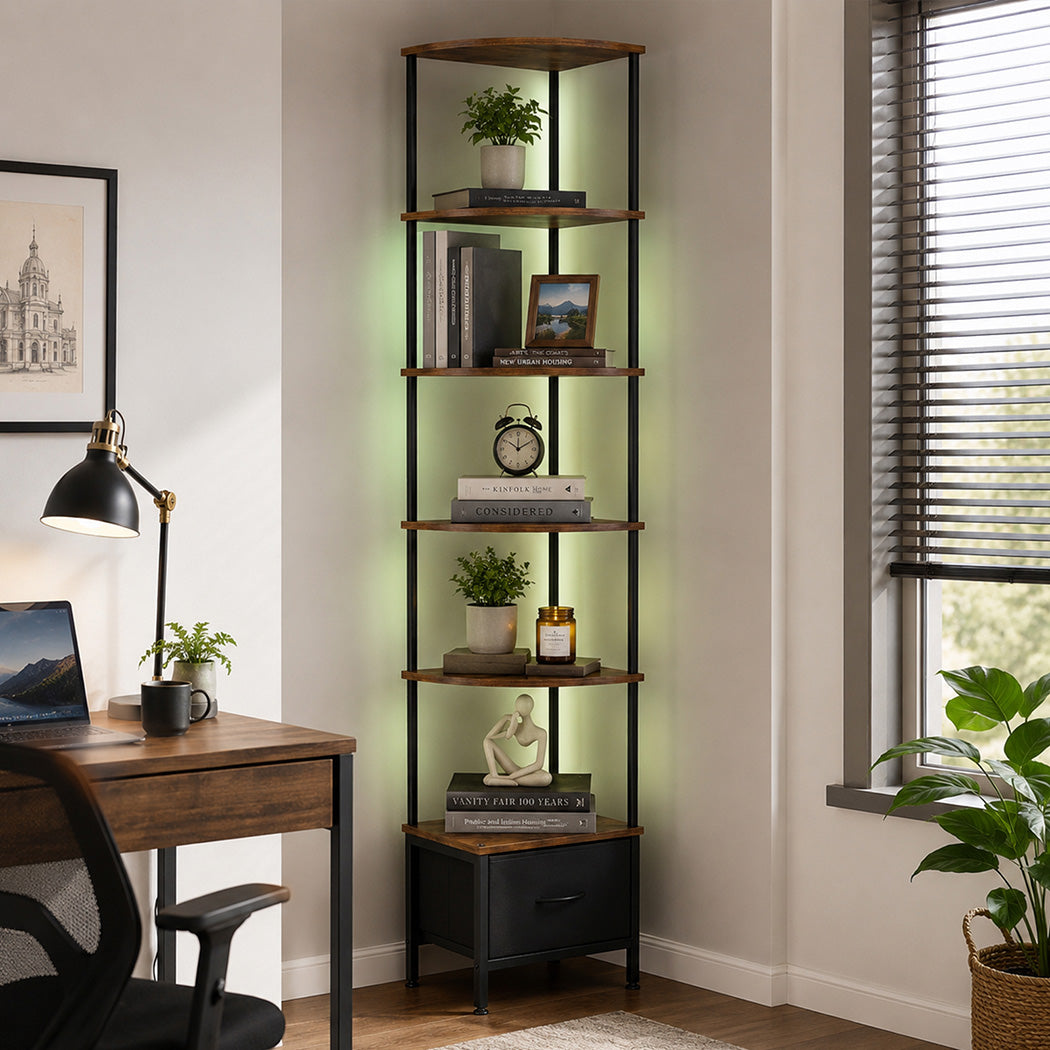 Levede 6-Tier Corner Shelf Stand Bookshelf Display Storage Rack with Drawer-2072893554170138632