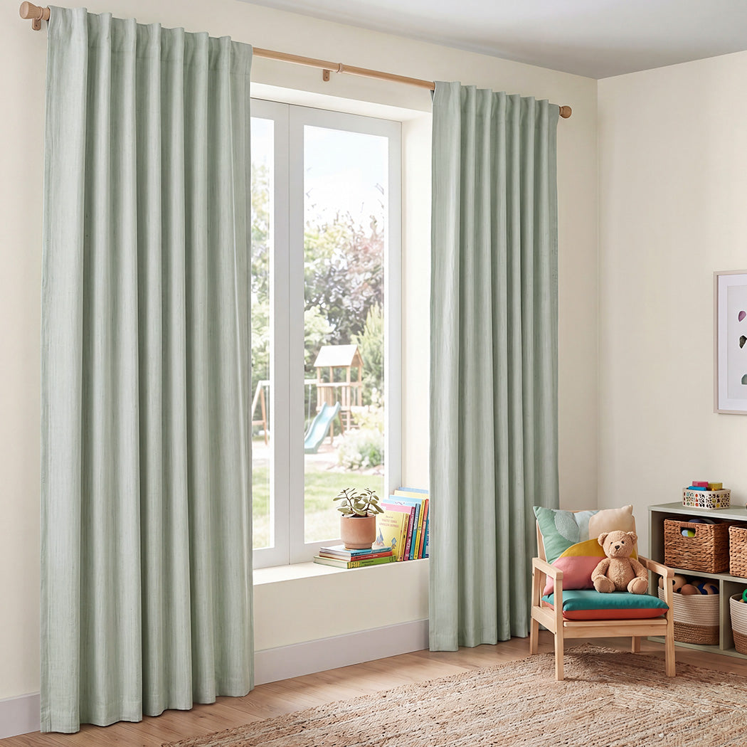 Marlow Blackout Curtains Thermal Linen Look Blockout Drapes 2 Panels Green-2072893564542652423