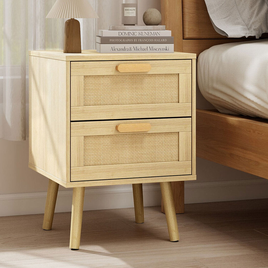 Levede 2x Bedside Tables Set Wooden Side Table Nigntstand Bedroom Rattan Drawers-2065254291689574407