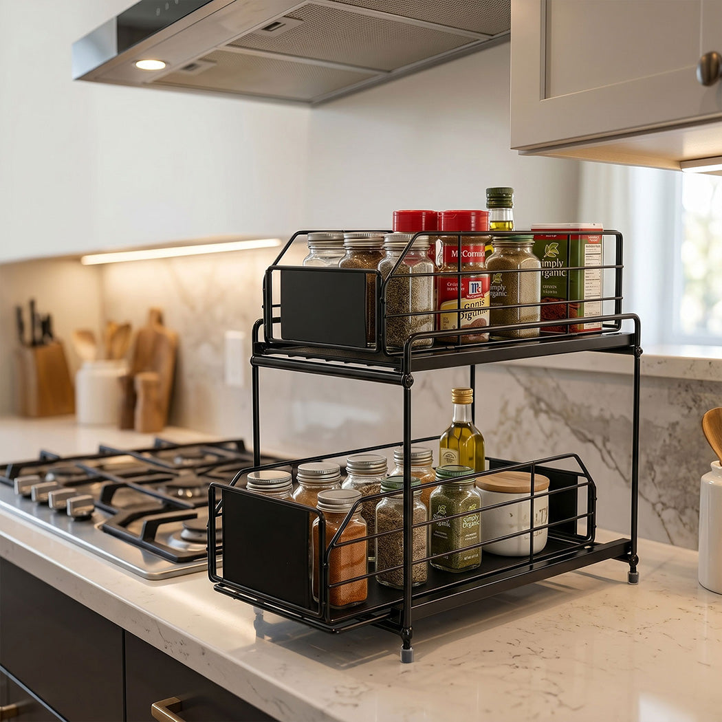 Toque 2 Tier Pull Out Cabinet Organizer Sliding Kitchen Storage Rack Under Sink-2050059016155041799