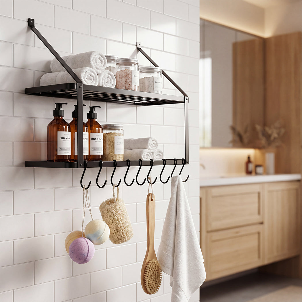 Toque Metal Pot Pan Rack Hanging Kitchen Shelf Wall Mounted Organizer 10 Hooks-2061251871485595655