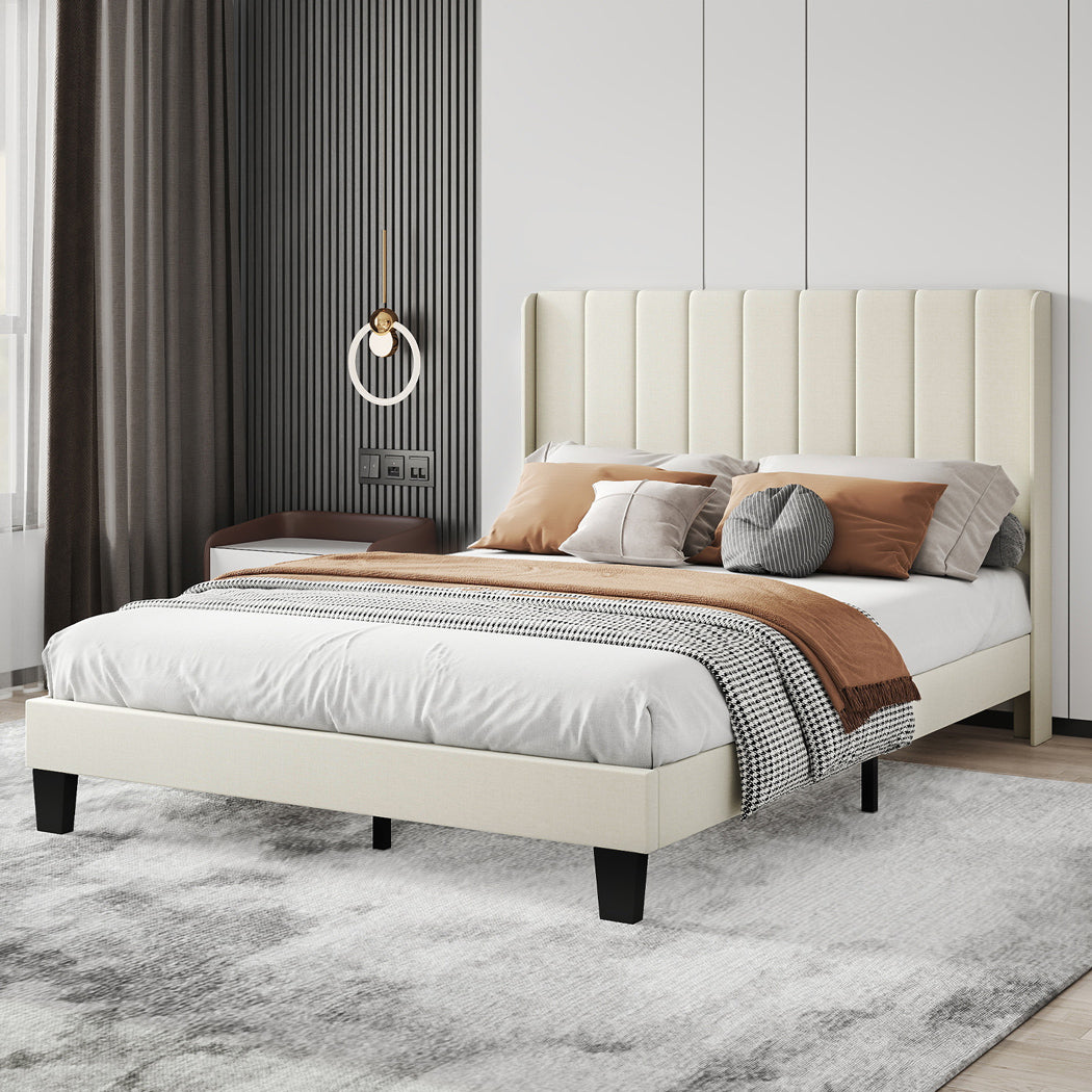 Levede Metal Wooden Bed Frame Double Panel Plush Upholstered Mattress Platform-2050056770302382087