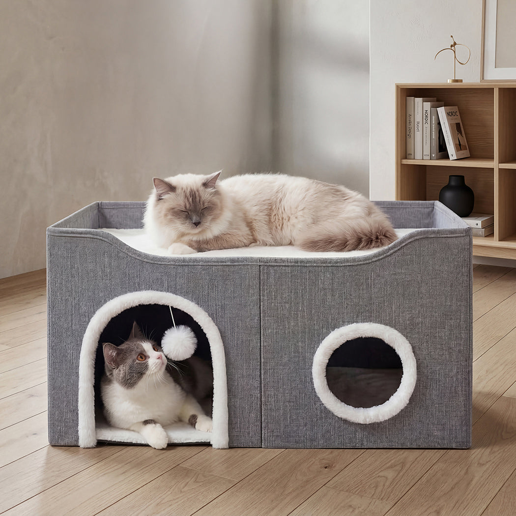 Pawz Foldable Cat House Cave Bed Hideaway Interactive Nest Scratching Board-2050056785997467655