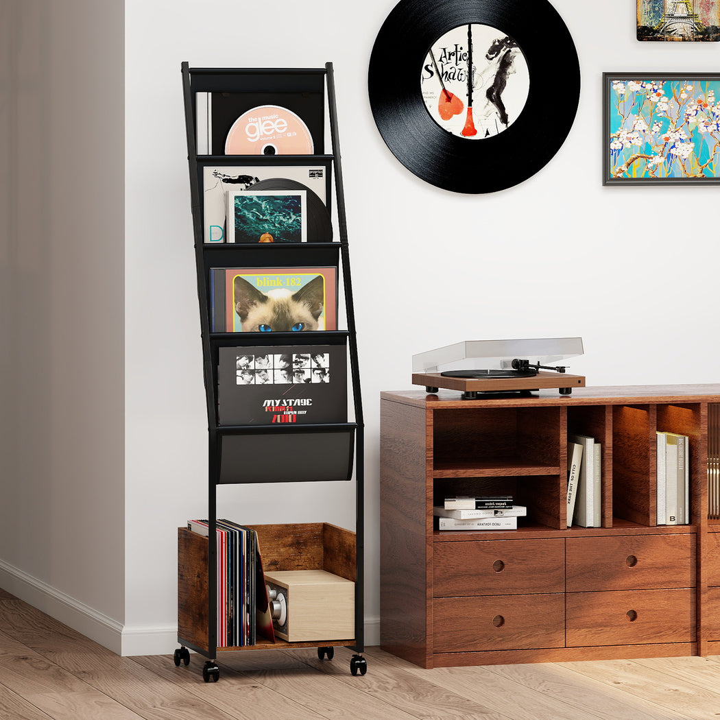 Levede 4-Tier Record Player Stand Storage Rack Holder Up to 100 Albums Magazine-2050056774698012680