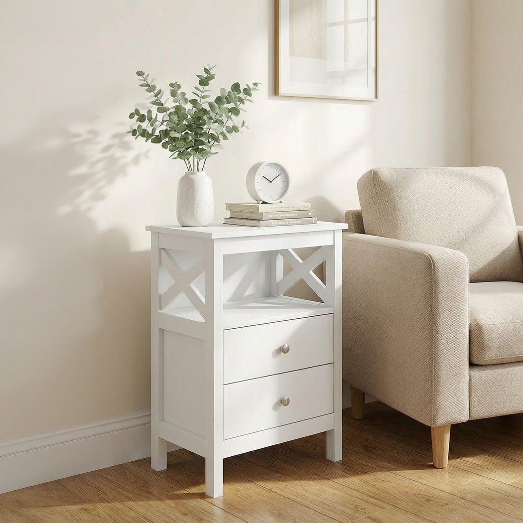Levede Bedside Table Nightstand Side End Table 2 Drawers Storage Bedroom Cabinet-2050056781207572487