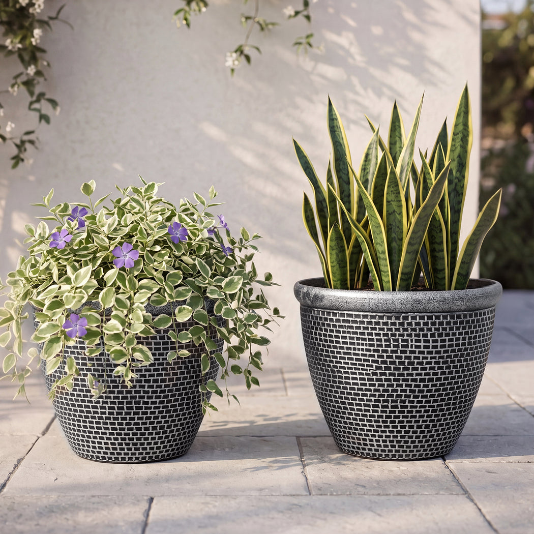 Toque Plastic Plant Pots 36cm Outdoor Garden Planter 2 Pcs With Drainage Holes-2050059017677574151