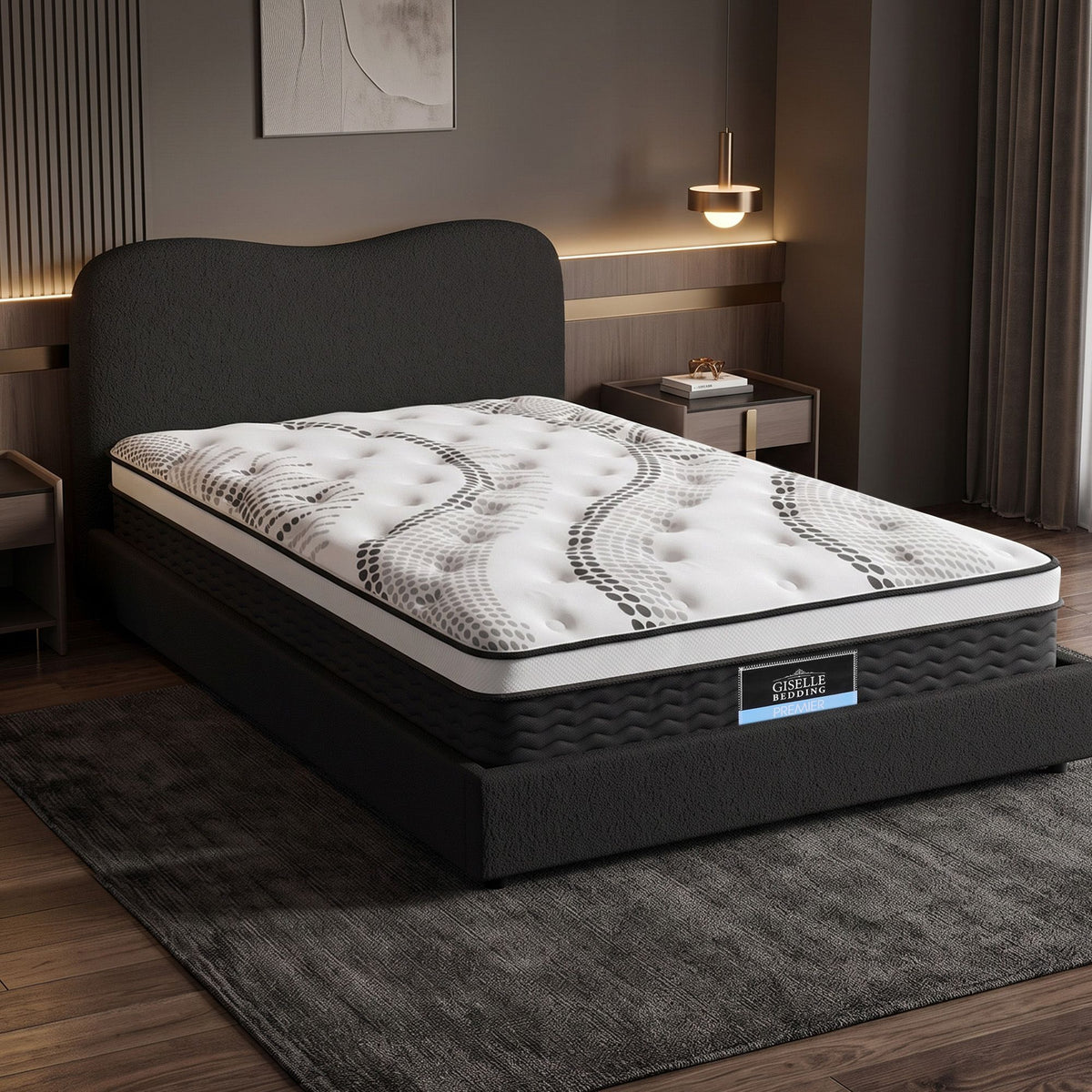 Giselle 32cm Euro Top King Single Mattress 5-Zone & Artiss Boucle Bed Frame Set