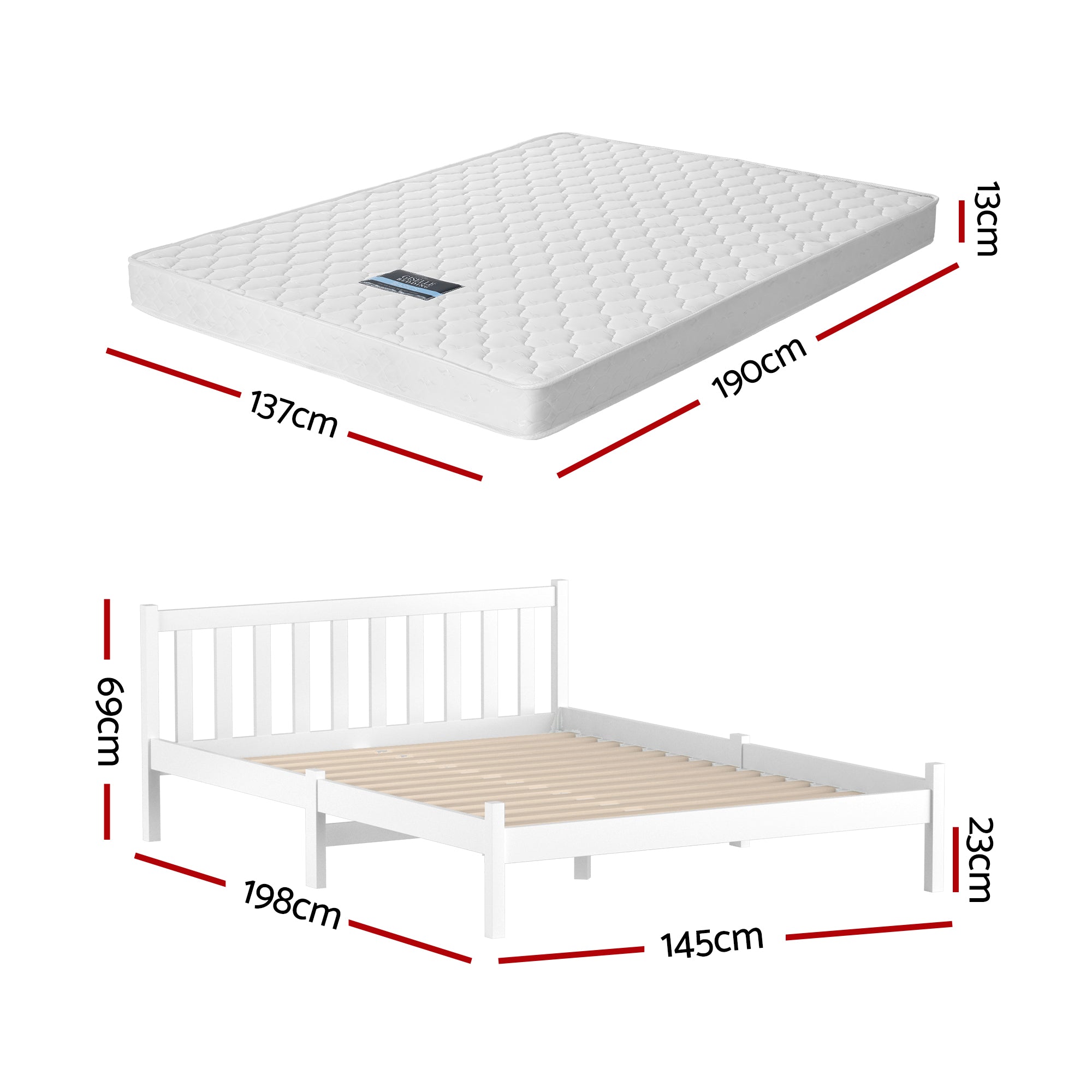 Giselle Double Mattress with Artiss Wooden Bed Frame Natural Pine Timber Base