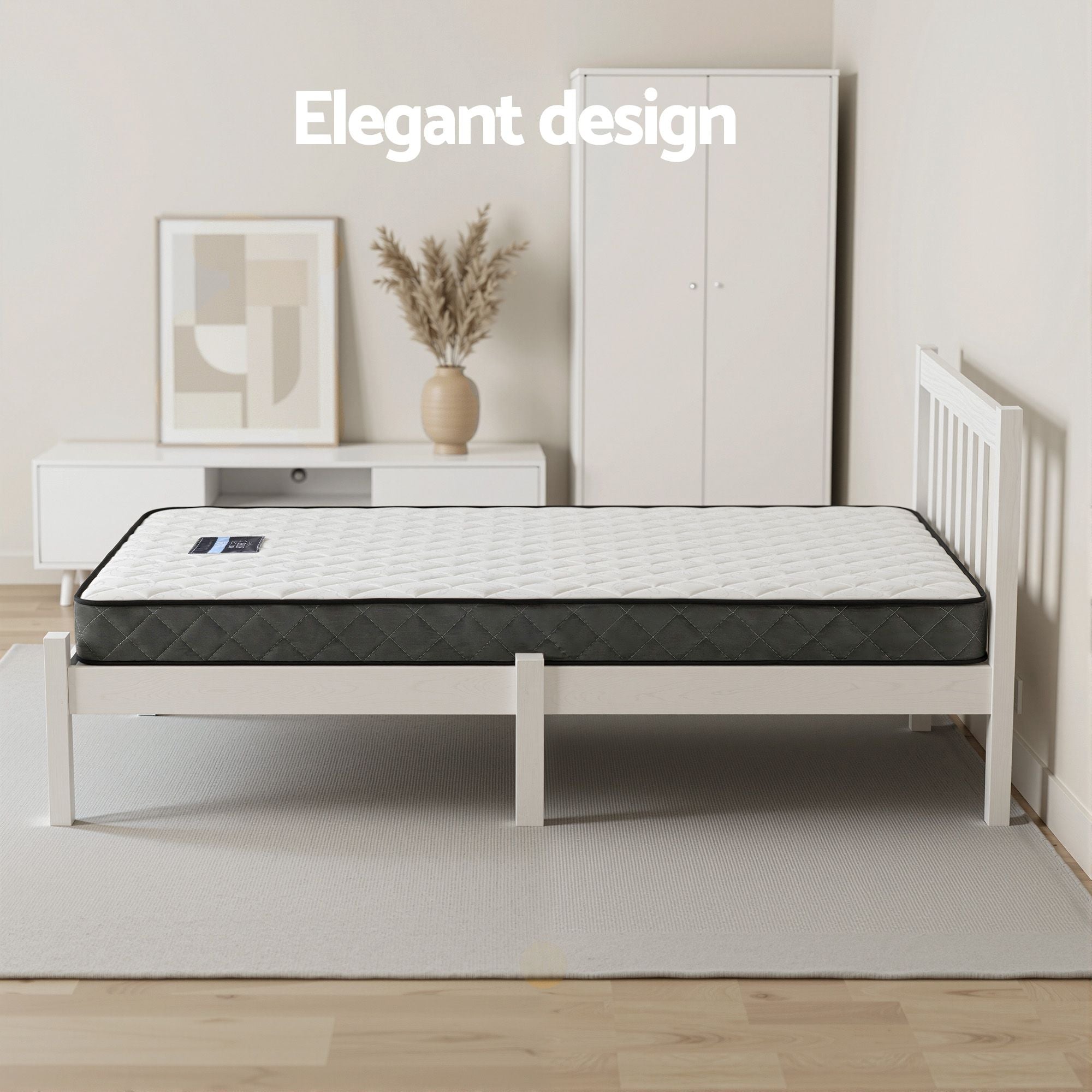 Giselle Single Mattress and Artiss Bed Frame Set White Solid Pine with 16cm Mattress
