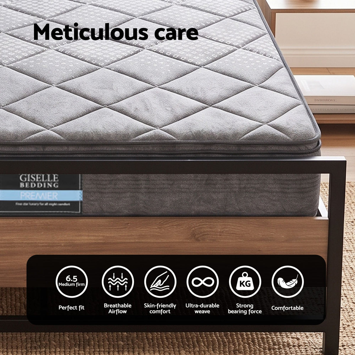 Giselle 18cm Queen Mattress Pillowtop & Artiss Metal Bed Frame Set w/ 2 Drawers