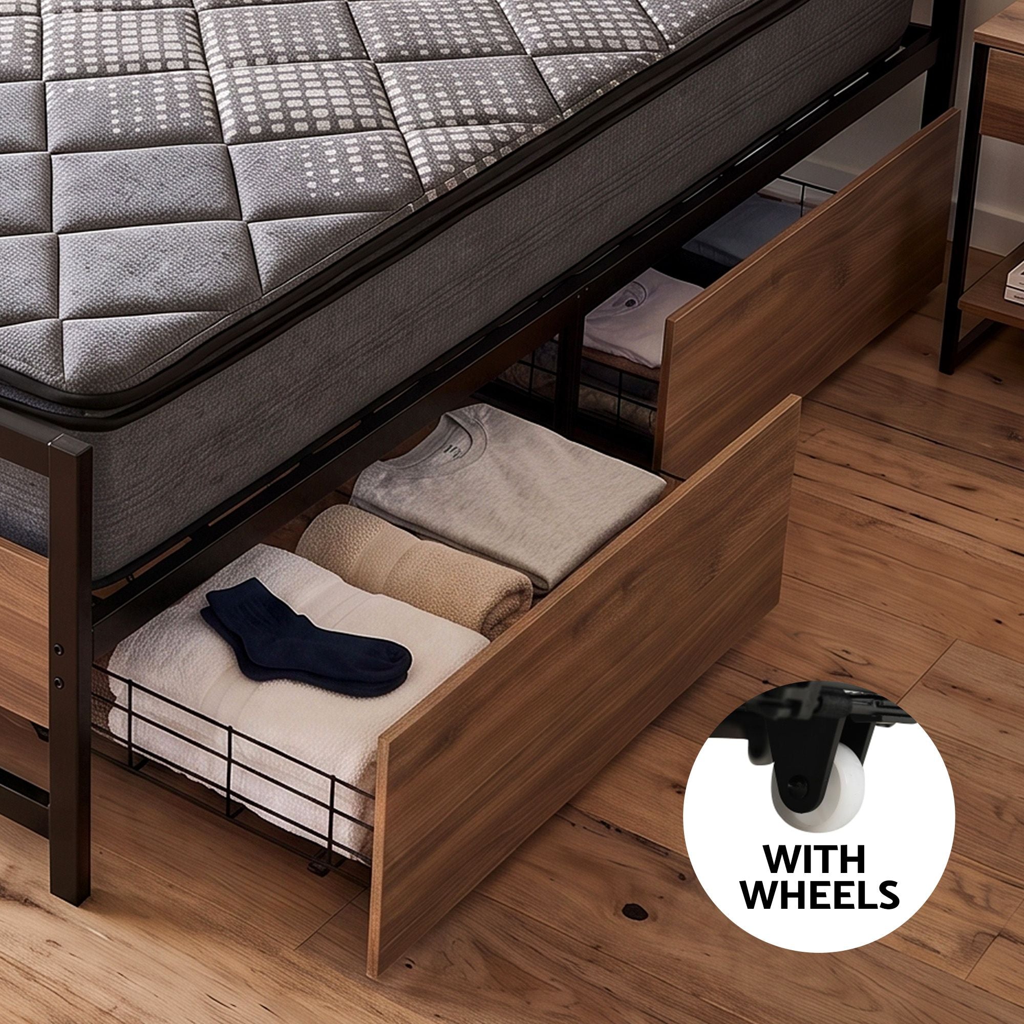 Giselle 18cm Queen Mattress Pillowtop & Artiss Metal Bed Frame Set w/ 2 Drawers
