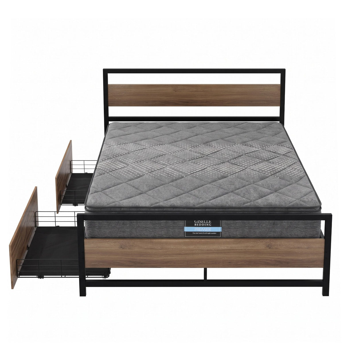 Giselle 18cm Queen Mattress Pillowtop & Artiss Metal Bed Frame Set w/ 2 Drawers