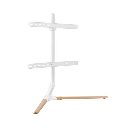 Modern Linear Tabletop TV Stand for 49 to 70 Inch TVs with Swivel Mount Cable Management Matte White Beech Finish