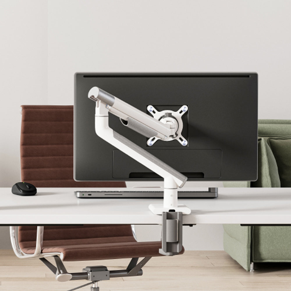 Brateck Single Monitor Premium Slim Aluminum Spring Assisted Arm Fits 17 to 32 Inches 9kg VESA White