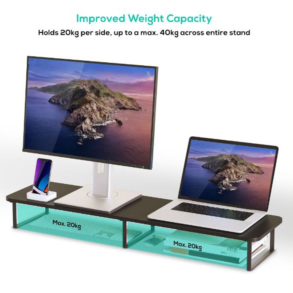 mbeat activiva Dual Monitor Riser Elevated View Screwless Snap-On Space-Saving Desk Organizer Fits 13-32 Inch Black