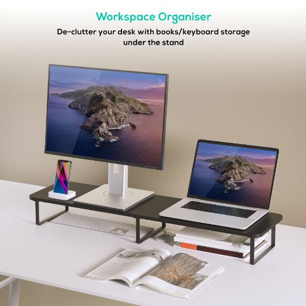 mbeat activiva Dual Monitor Riser Elevated View Screwless Snap-On Space-Saving Desk Organizer Fits 13-32 Inch Black