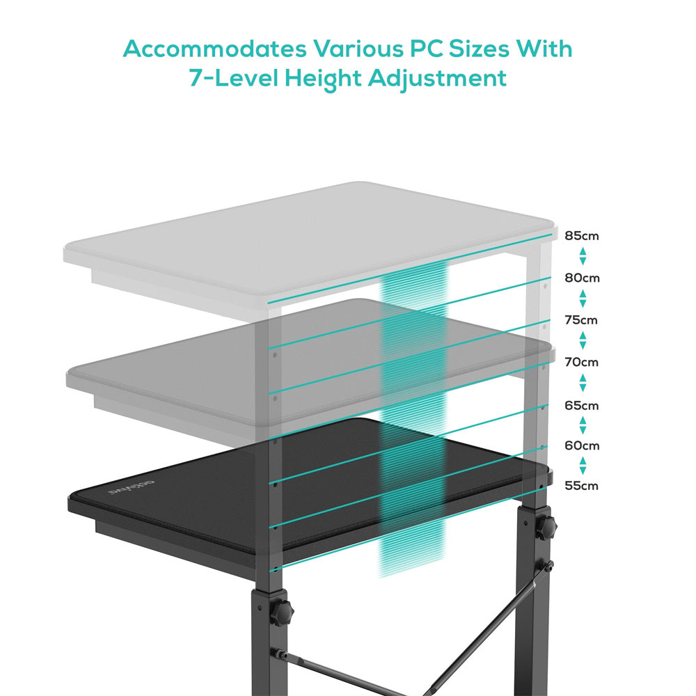 mbeat activiva Height Adjustable PC and Printer Storage Stand 8 Level Height 4 Smooth Casters Waterproof Desk Mat Black