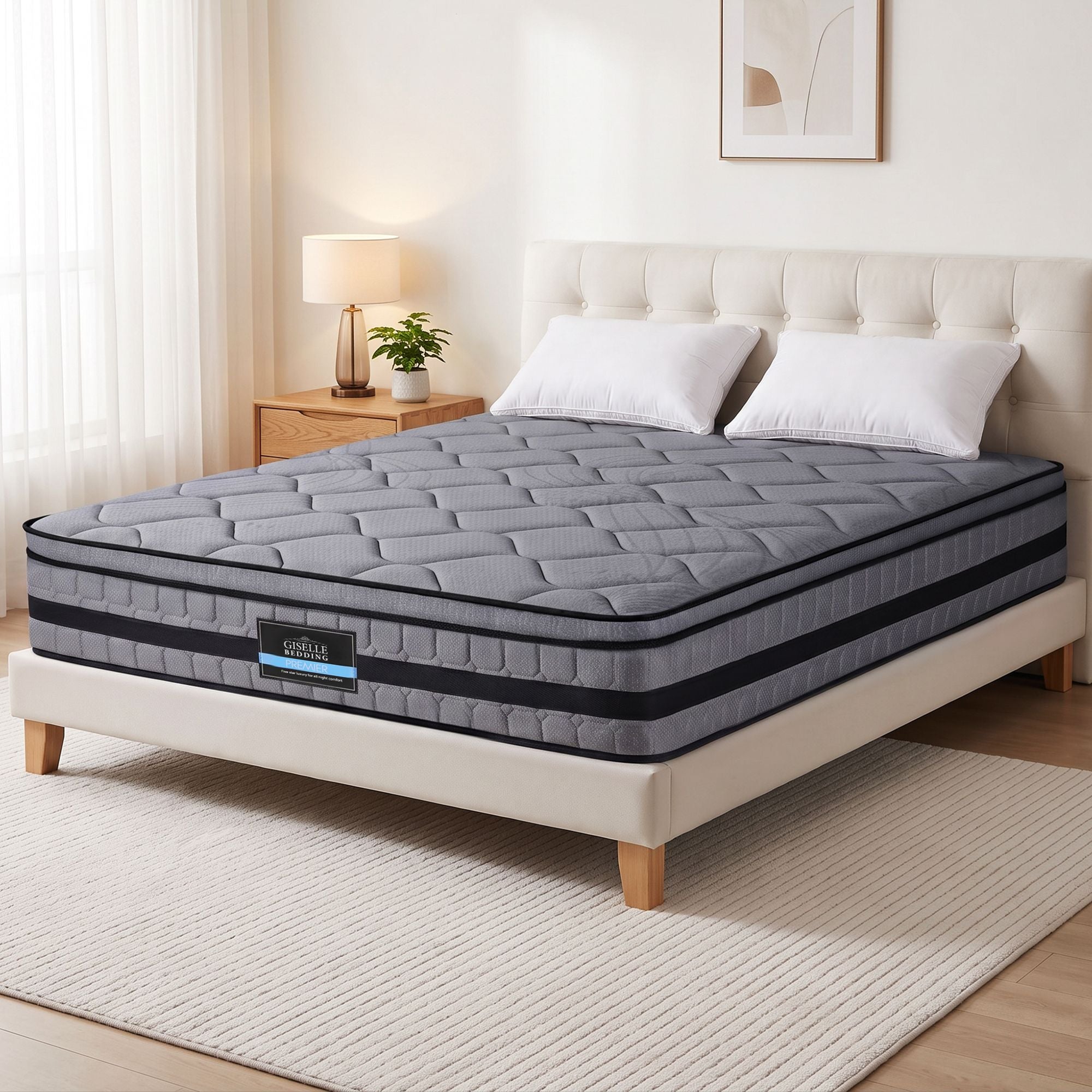 Giselle King 34cm Euro Top Pocket Spring Mattress w/ 2 Feather Down Pillows Set