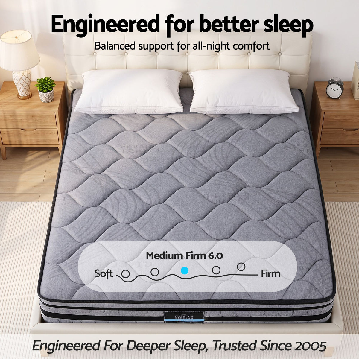Giselle King 34cm Euro Top Pocket Spring Mattress w/ 2 Feather Down Pillows Set