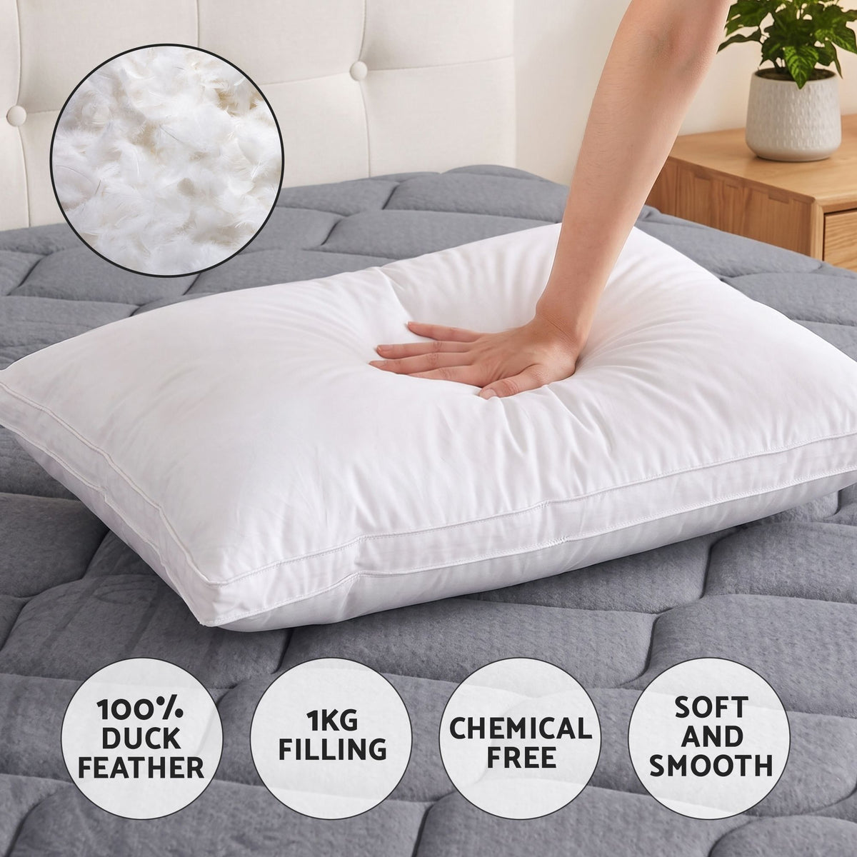 Giselle King 34cm Euro Top Pocket Spring Mattress w/ 2 Feather Down Pillows Set