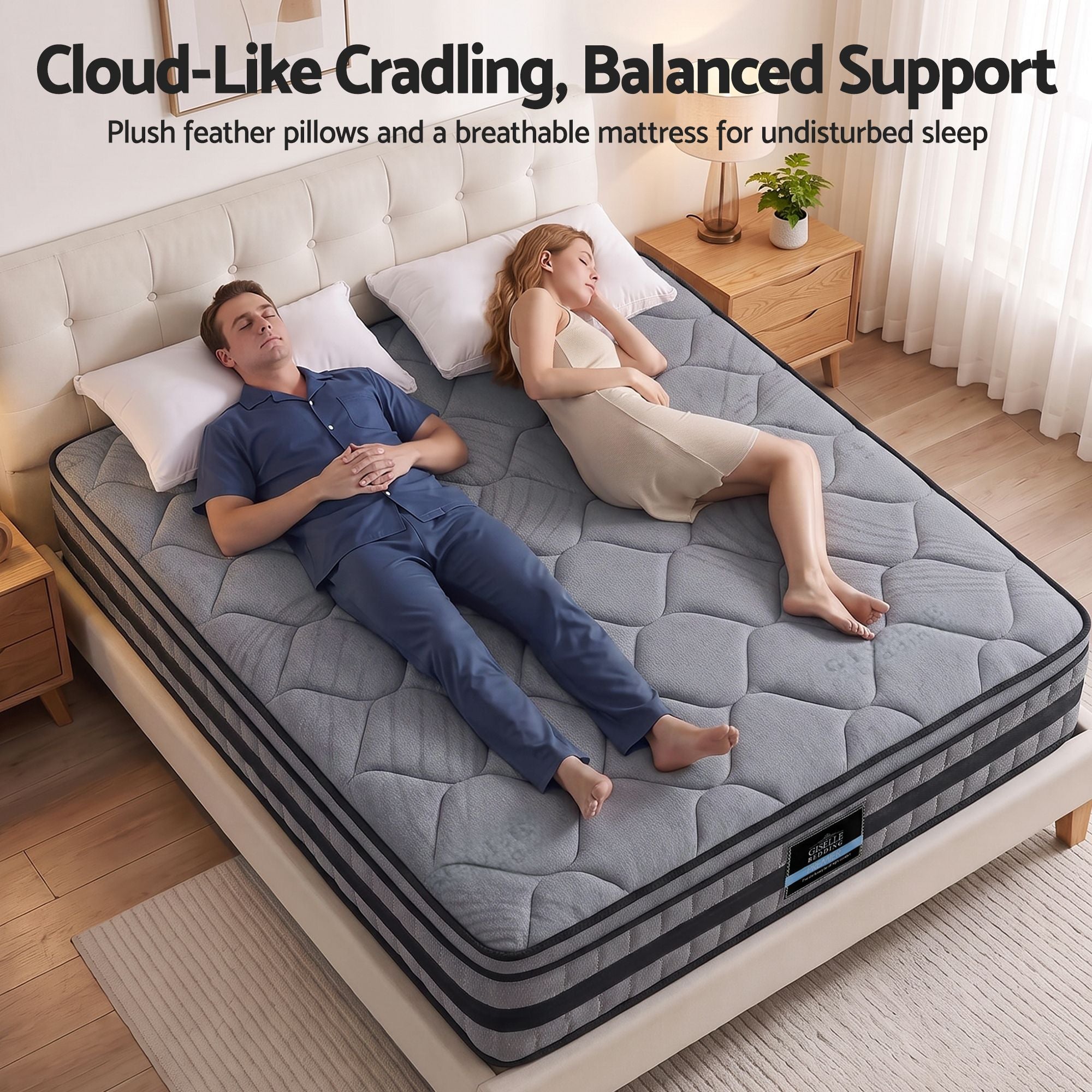 Giselle King 34cm Euro Top Pocket Spring Mattress w/ 2 Feather Down Pillows Set