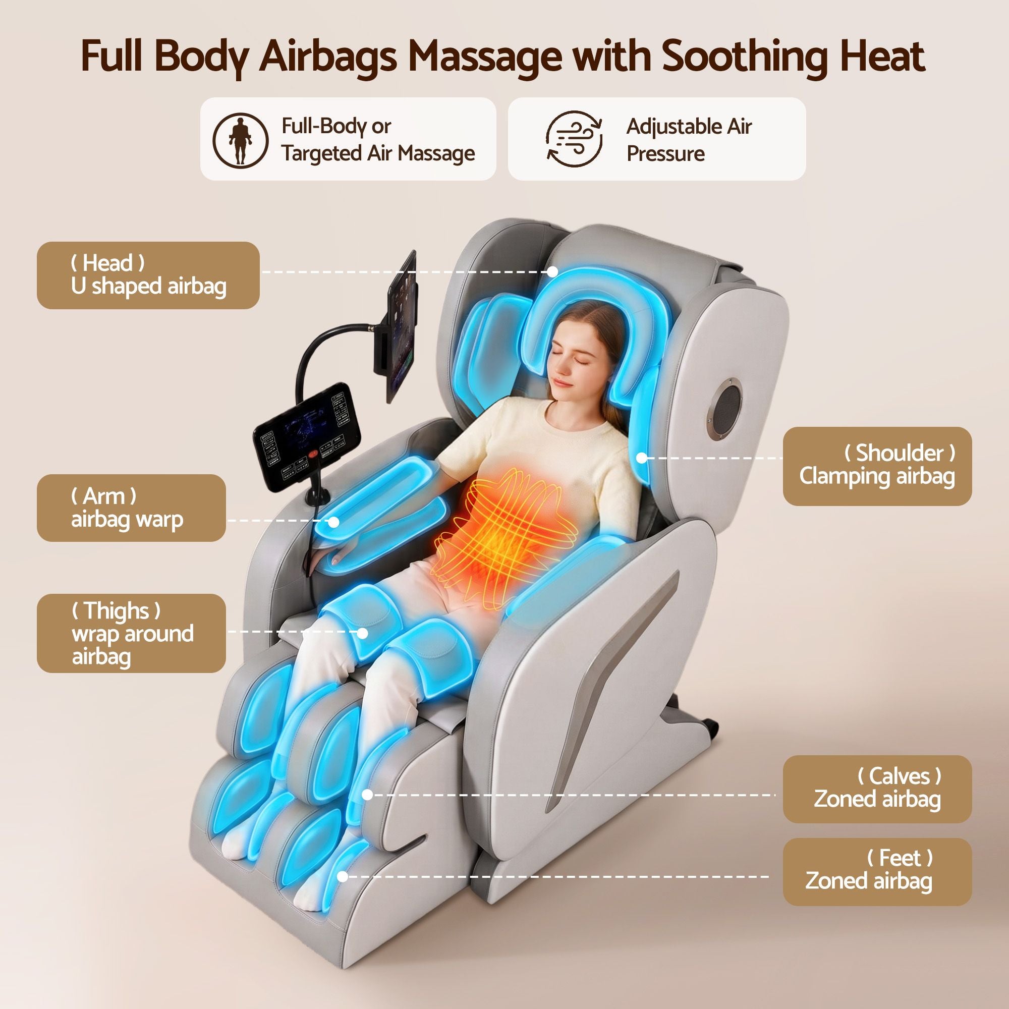 Livemor VEGA Full Body Massage Chair Recliner Foot Roller Heat Airbags Grey