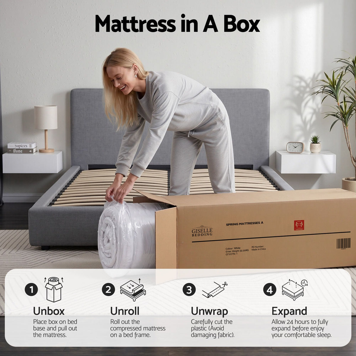 Giselle Bedding Double Mattress 23cm Pocket Spring Mattress with Adjustable Firmness Reversible Foam Layer