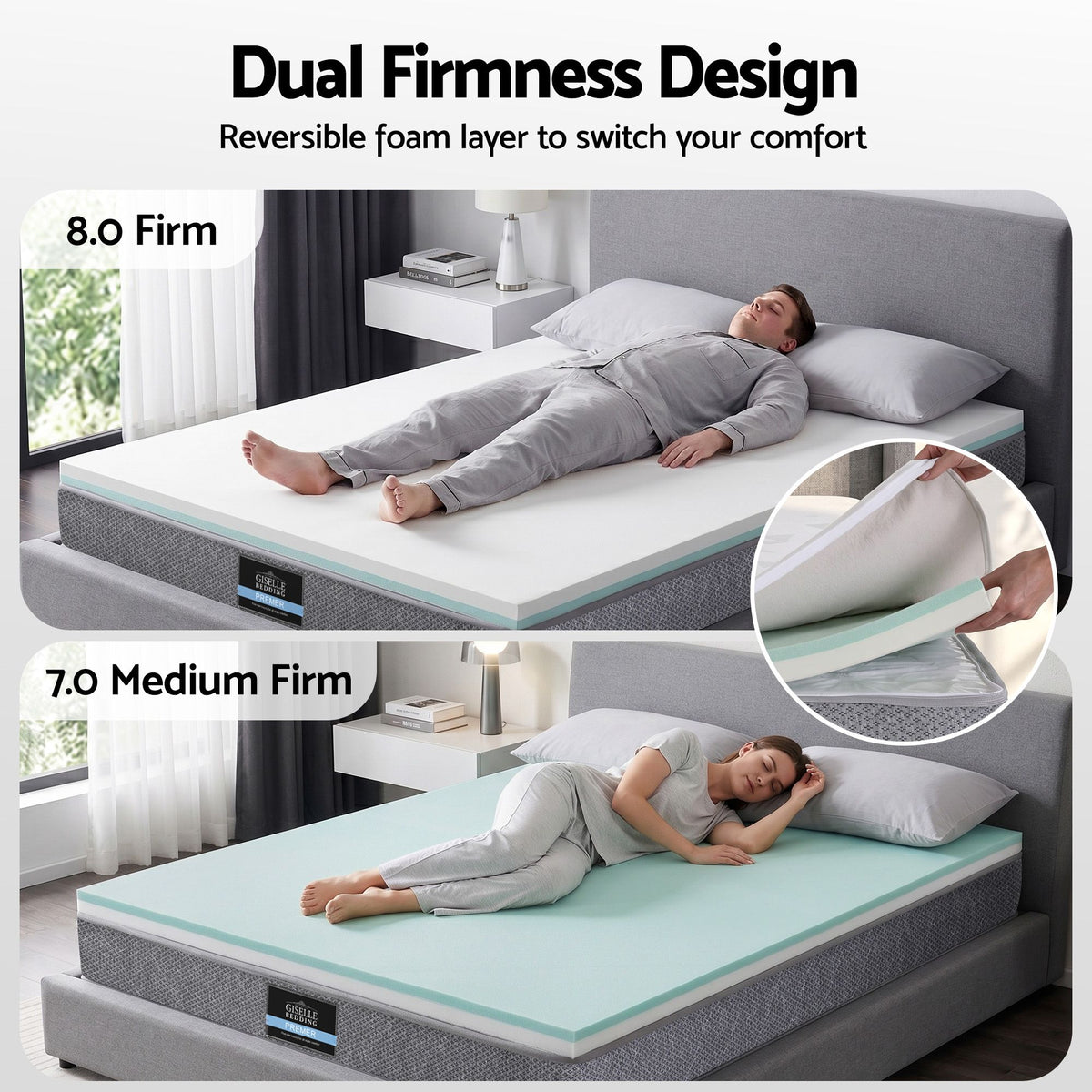 Giselle Bedding King Mattress 23cm Pocket Spring Mattress with Adjustable Firmness Reversible Foam Layer