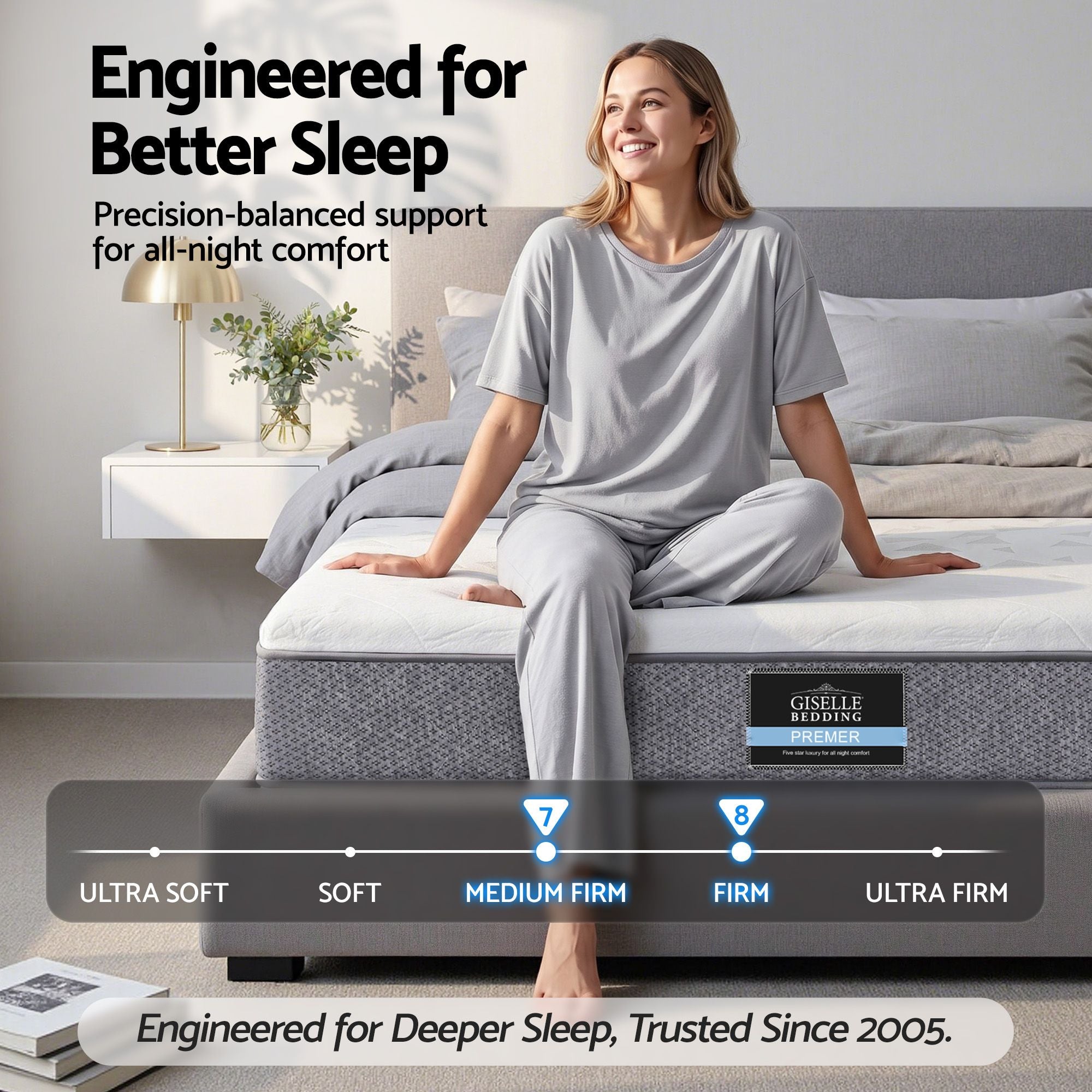 Giselle Bedding Single Mattress 23cm Pocket Spring Mattress with Adjustable Firmness Reversible Foam Layer