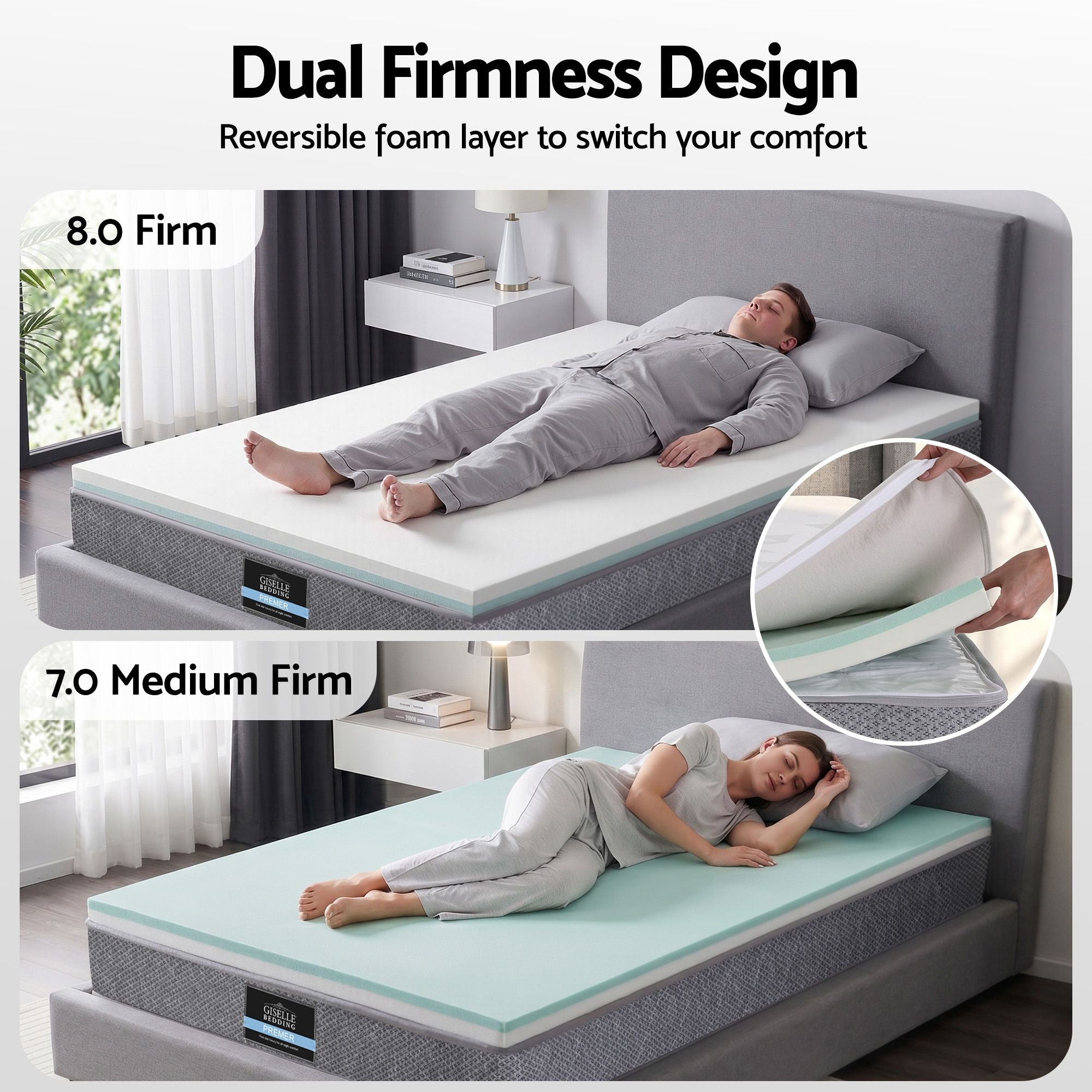 Giselle Bedding Single Mattress 23cm Pocket Spring Mattress with Adjustable Firmness Reversible Foam Layer