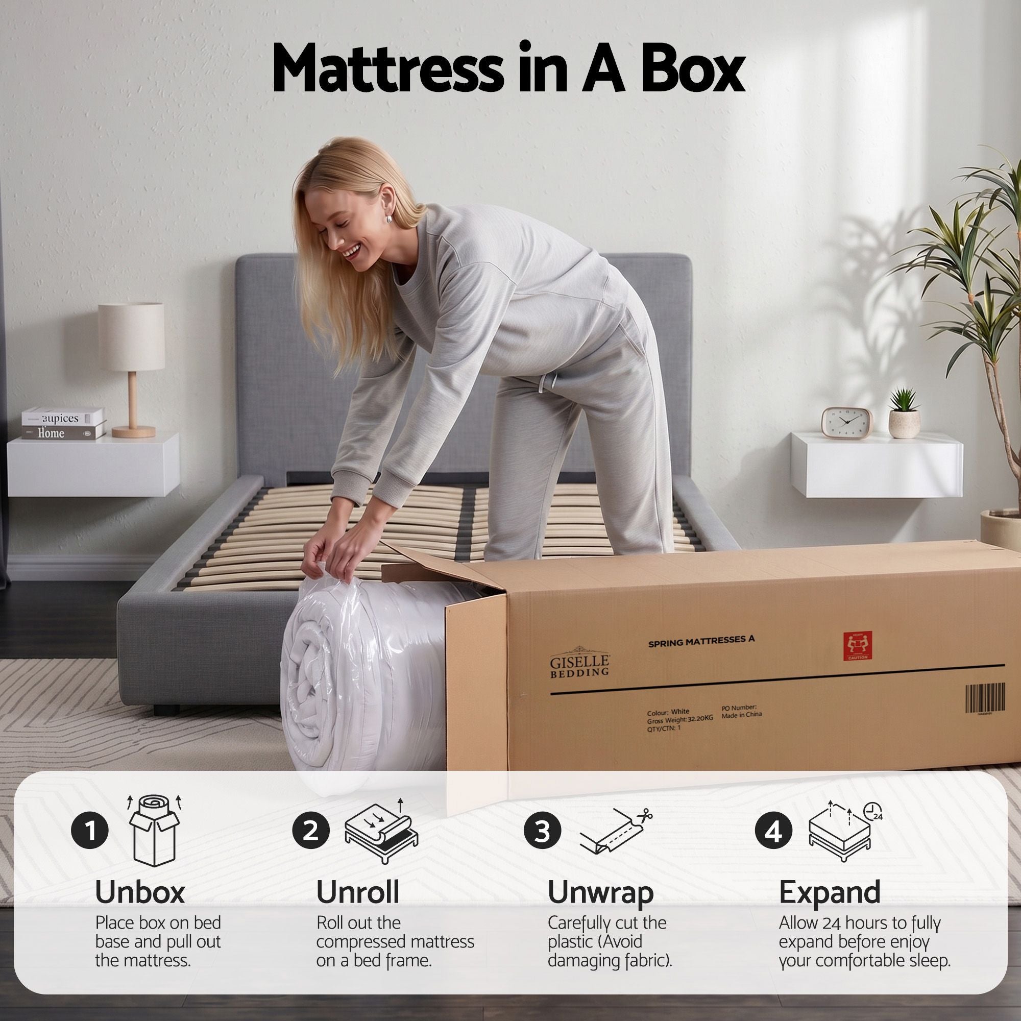 Giselle Bedding Single Mattress 23cm Pocket Spring Mattress with Adjustable Firmness Reversible Foam Layer