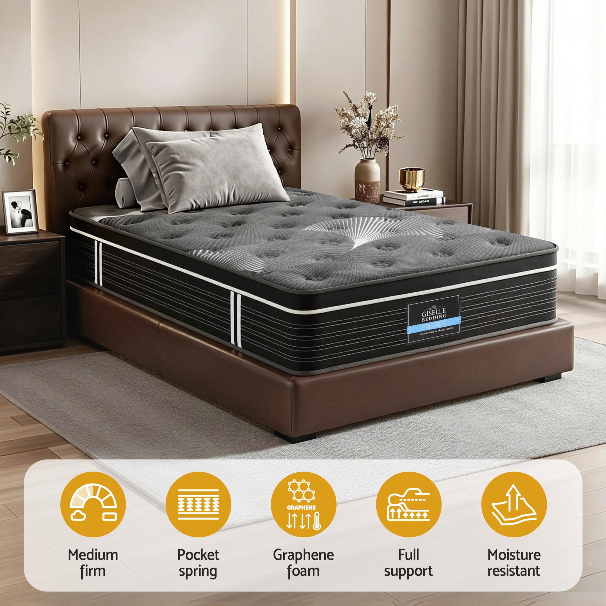 Giselle Bedding 35cm Graphene Memory Foam Medium Firm Euro Top Mattresses King Single