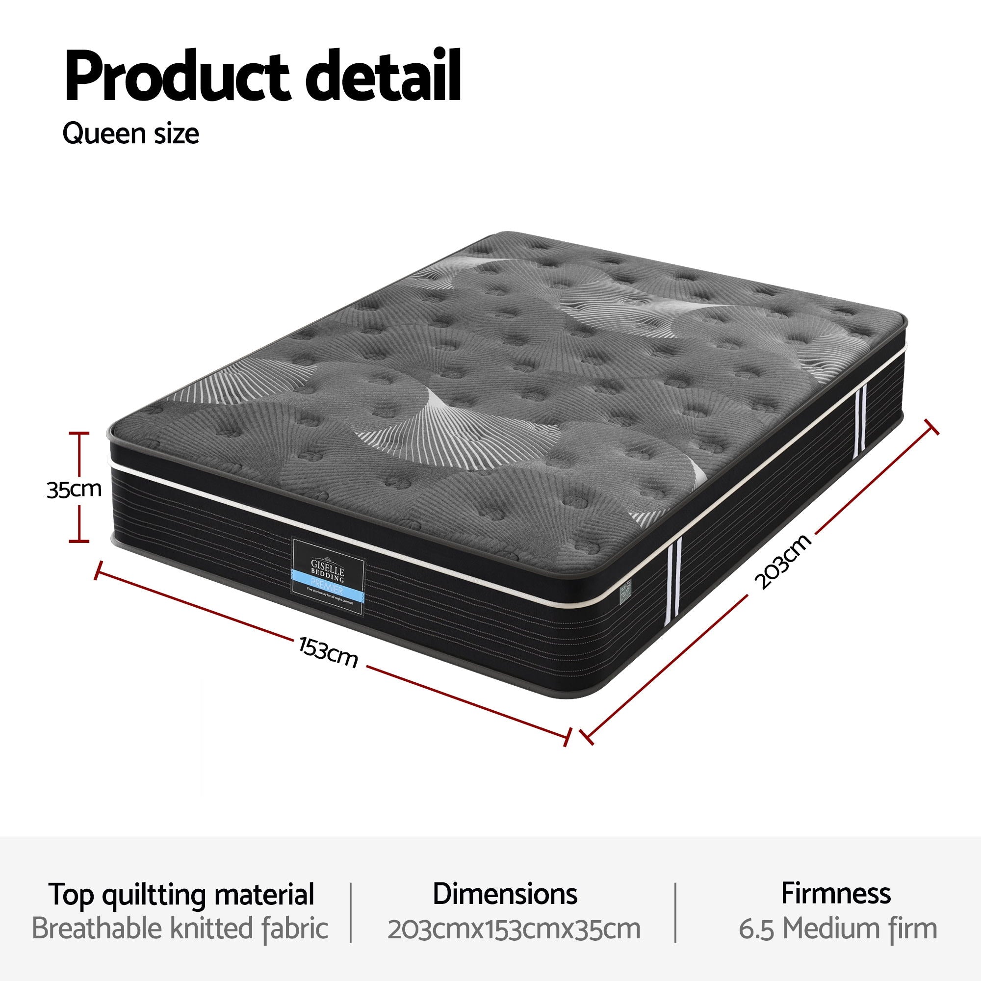 Giselle Bedding 35cm Graphene Memory Foam Medium Firm Euro Top Mattresses Queen