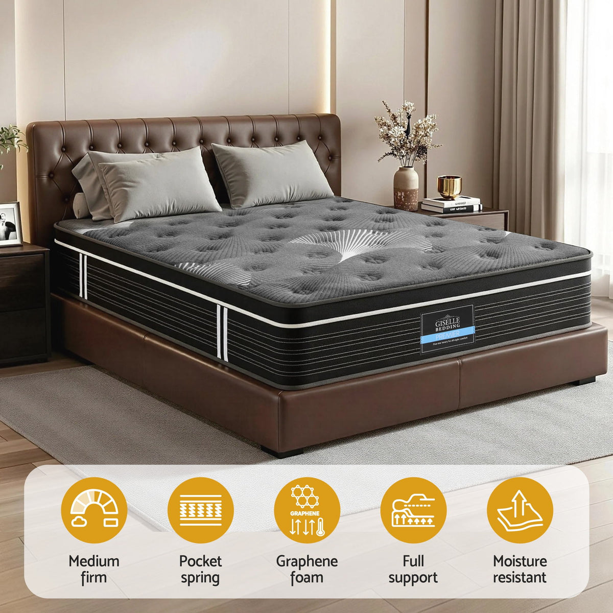 Giselle Bedding 35cm Graphene Memory Foam Medium Firm Euro Top Mattresses Queen