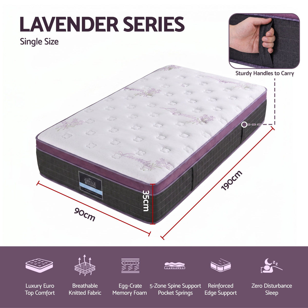 Giselle Single Euro Top Mattress Firm Pocket Spring Edge Support