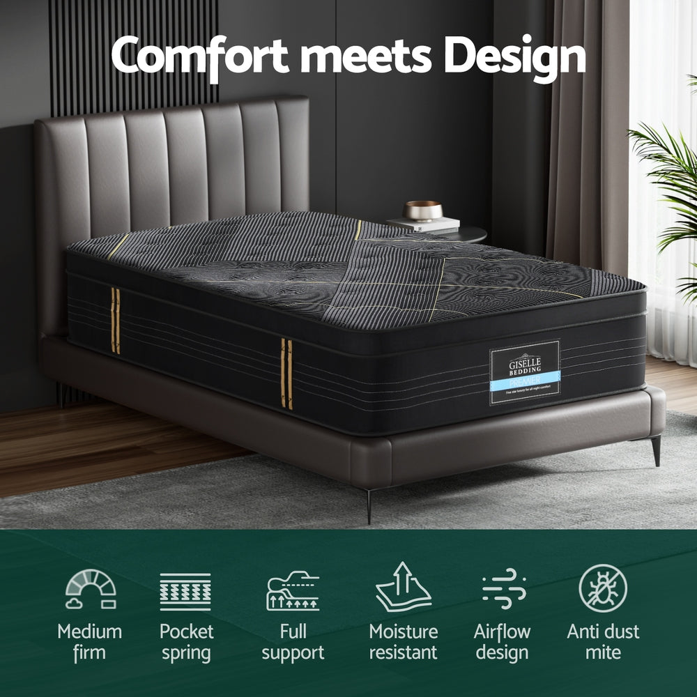 Giselle Mattress King Single Bed Bamboo Pocket Firm Foam - 35cm