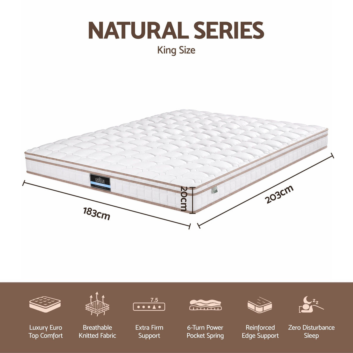 Giselle 20cm Firm King Mattress Pocket Spring for Bedroom or Guest Room