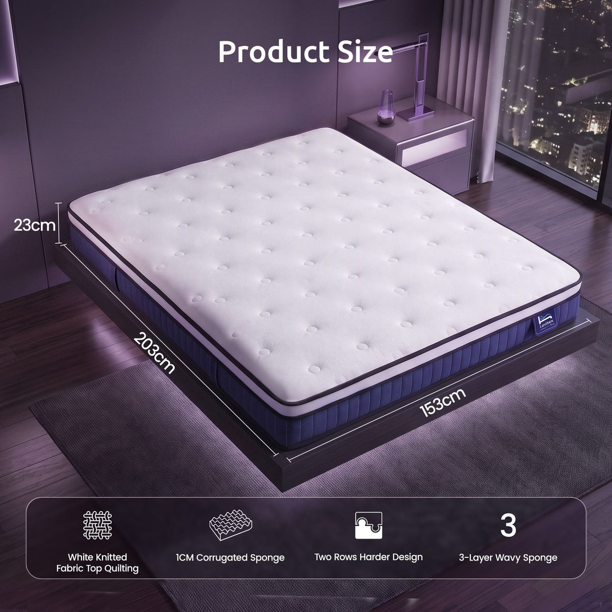Levitex Queen Mattress 23cm Pocket Spring Cooling Gel Foam Medium Firm Bed